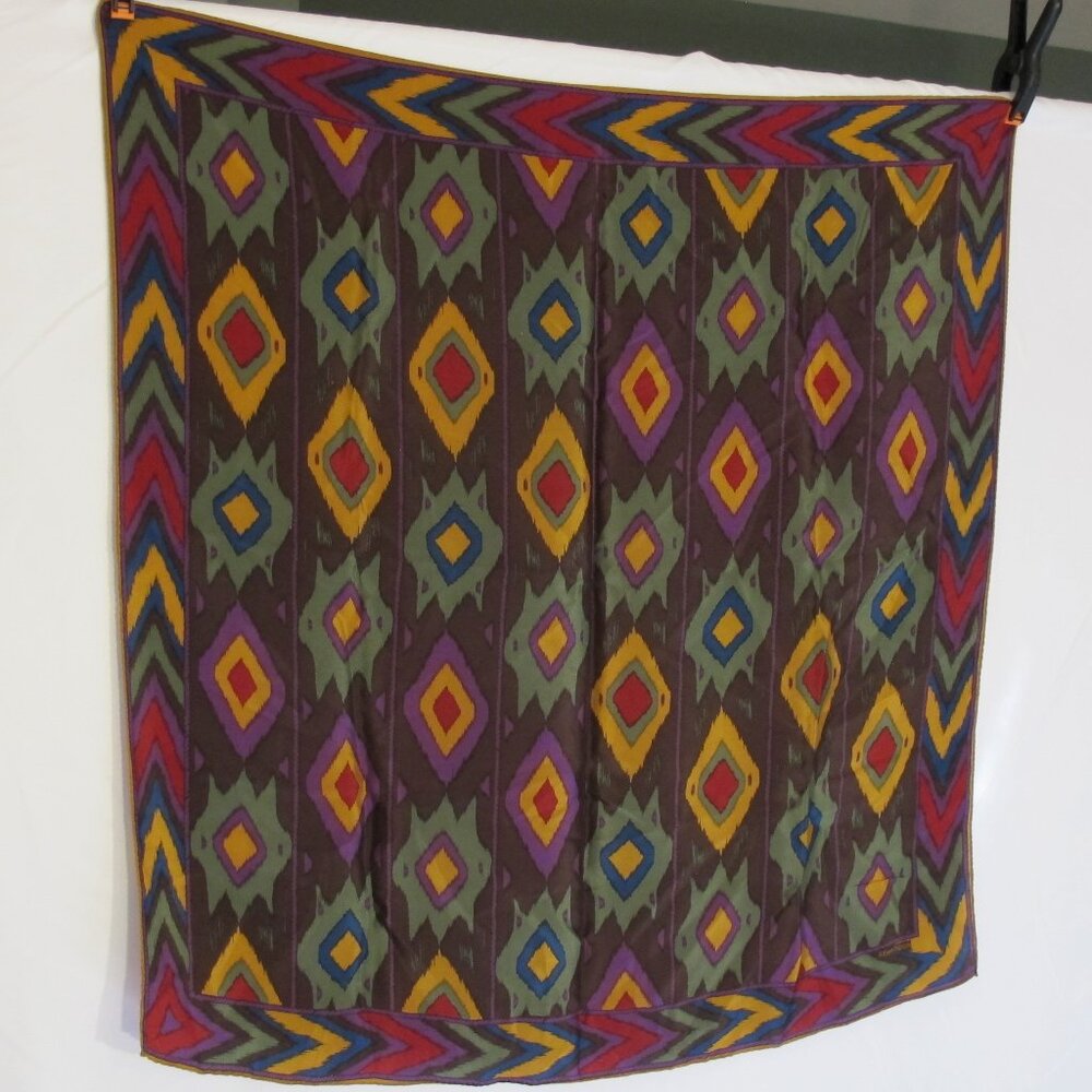 Albert Nipon brown square silk scarf with southwestern print